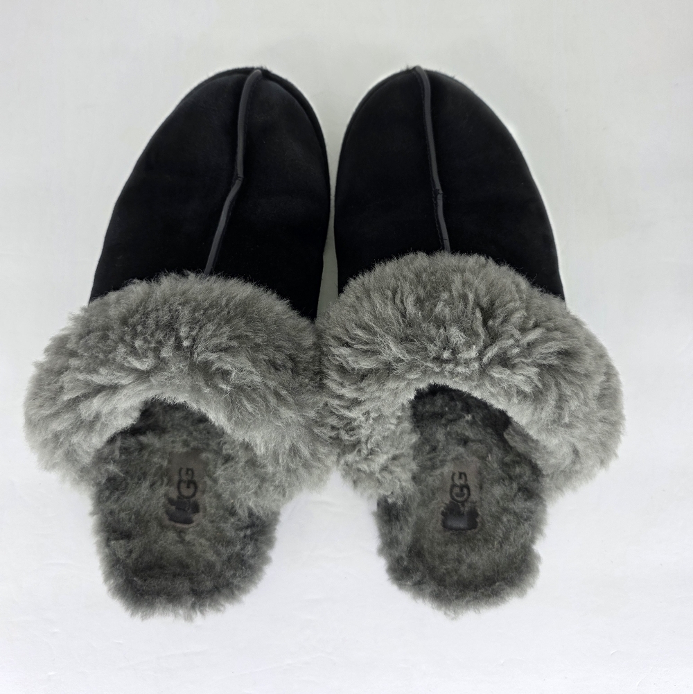 UGG Scuffette II Women's Slipper Suede Sheepskin Plush Slip On Black Grey Size 9 - Picture 12 of 16